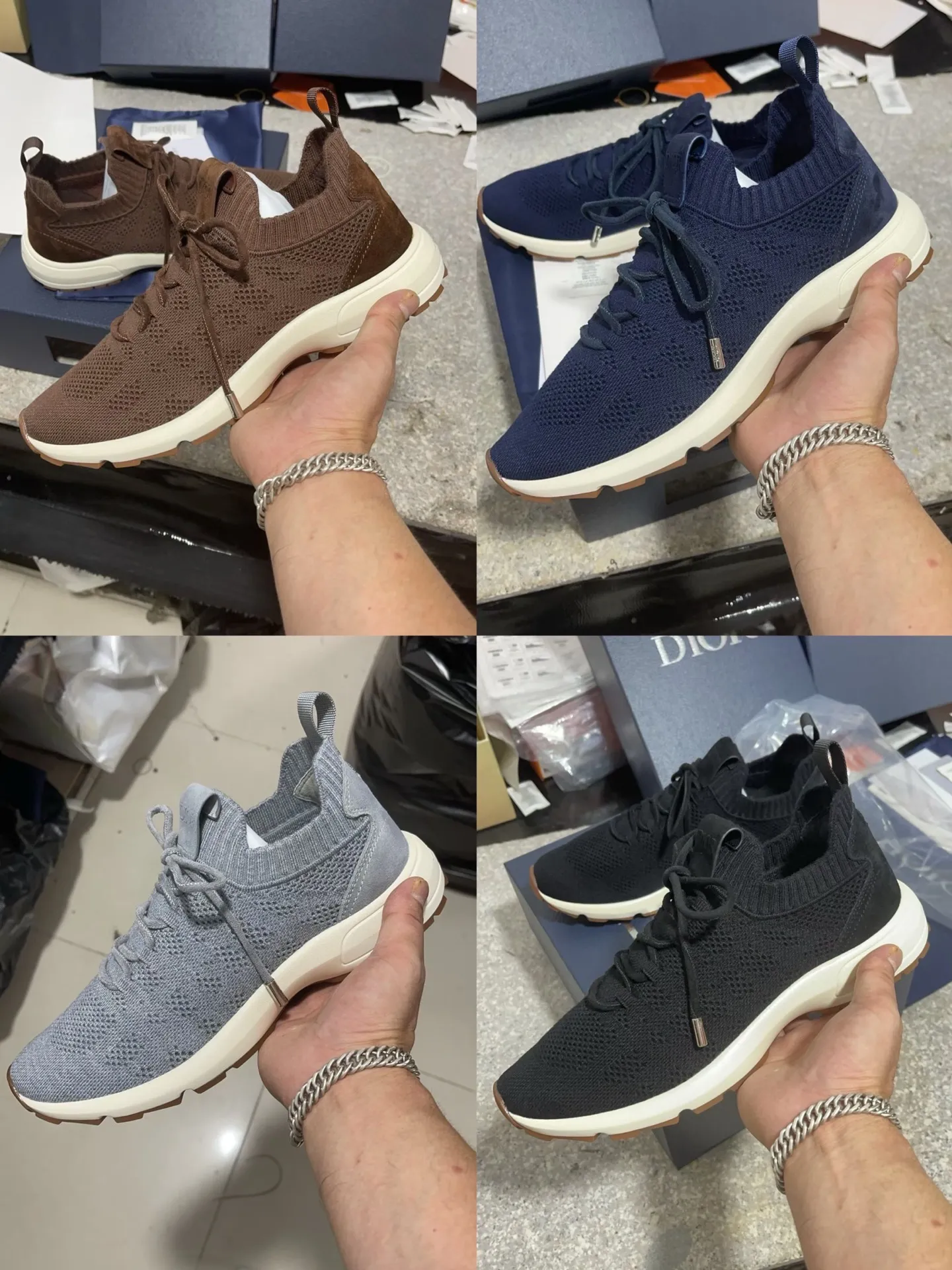 [Dior Dior] Top P: 580💰 Size: 39-44 (customized at 45.46) DIOR Dior B80 Lounge sneakers 2025 autumn and winter men's series new products. The simple silhouette and details are inspired by Dior's haute couture style. They are carefully made of cashmere, sheep wool, mulberry silk mixed jun knitted fabrics. Decorated with Dior's classic cannage pattern. Tonal suede stitching on the back and Dior embossed patch on the tongue enhance the style. TPU foam outsole.
